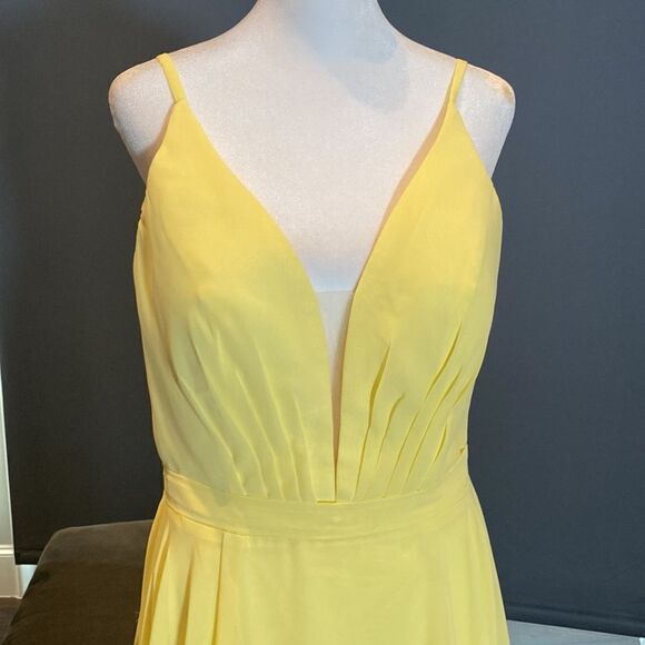 Women’s Yellow Chiffon Full Length Bridesmaid Prom Dress Corset Back Size 10 - Picture 2 of 11